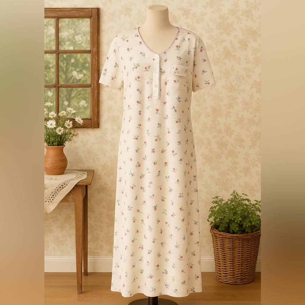 Vintage 1980s Simple Pleasures Floral Eyelet Nightgown M Cottagecore